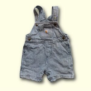 Carhartt Blue Railroad Striped Shortalls Short Overalls Baby 24 Months Red Logo